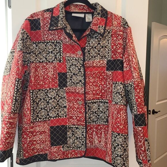 Alfred Dunner Silk Patchwork Button Front Blouse Jacket - Picture 3 of 9